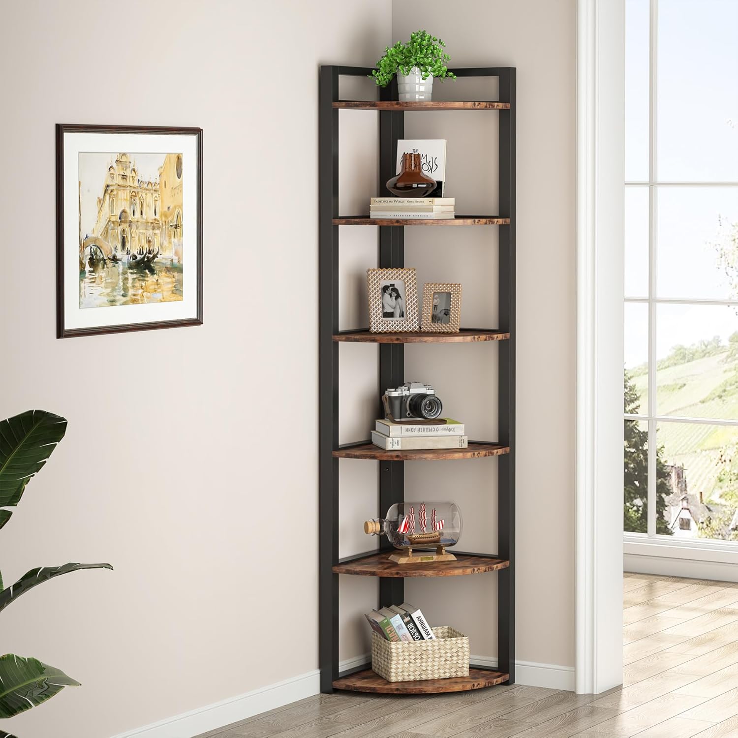 Tribesigns Corner Shelf 6 Tier Modern Bookcase
