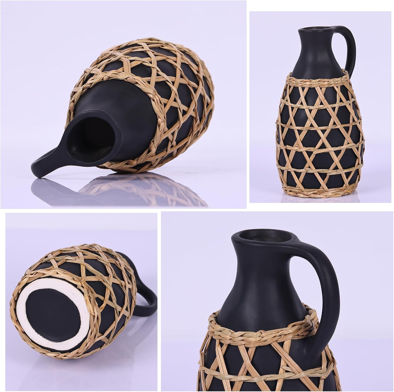 Rustic Farmhouse Hand Woven Ceramic Vase for Dried Pampas Flowers