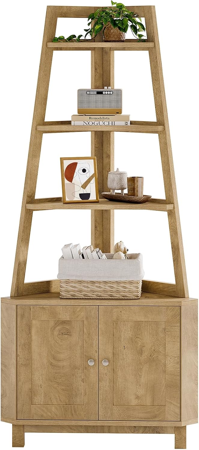 Tribesigns 709 Inch Tall Corner Shelf with Storage Cabinet