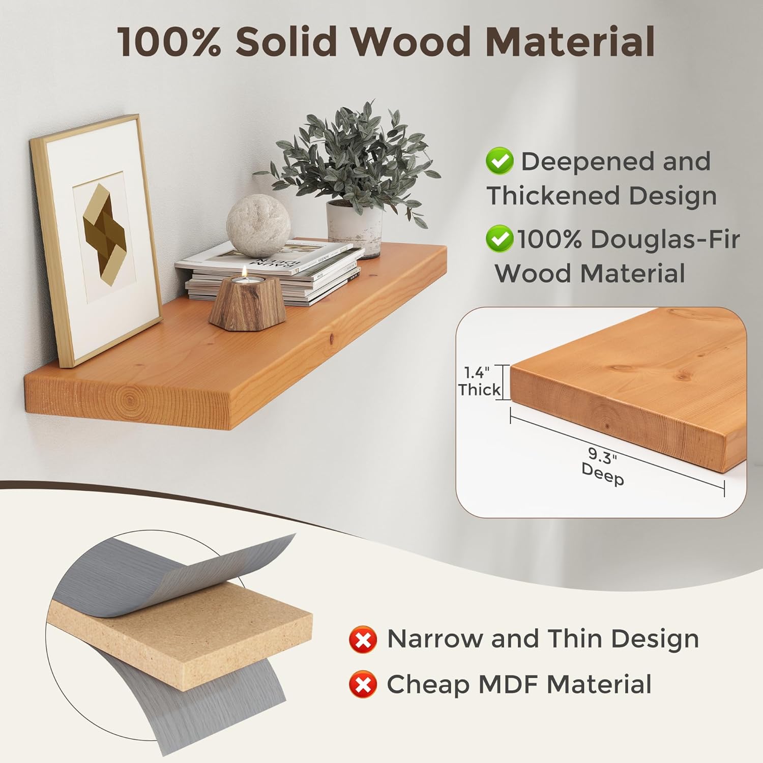 Axeman 36 Inch Floating Shelves Set of 2 Natural Finish