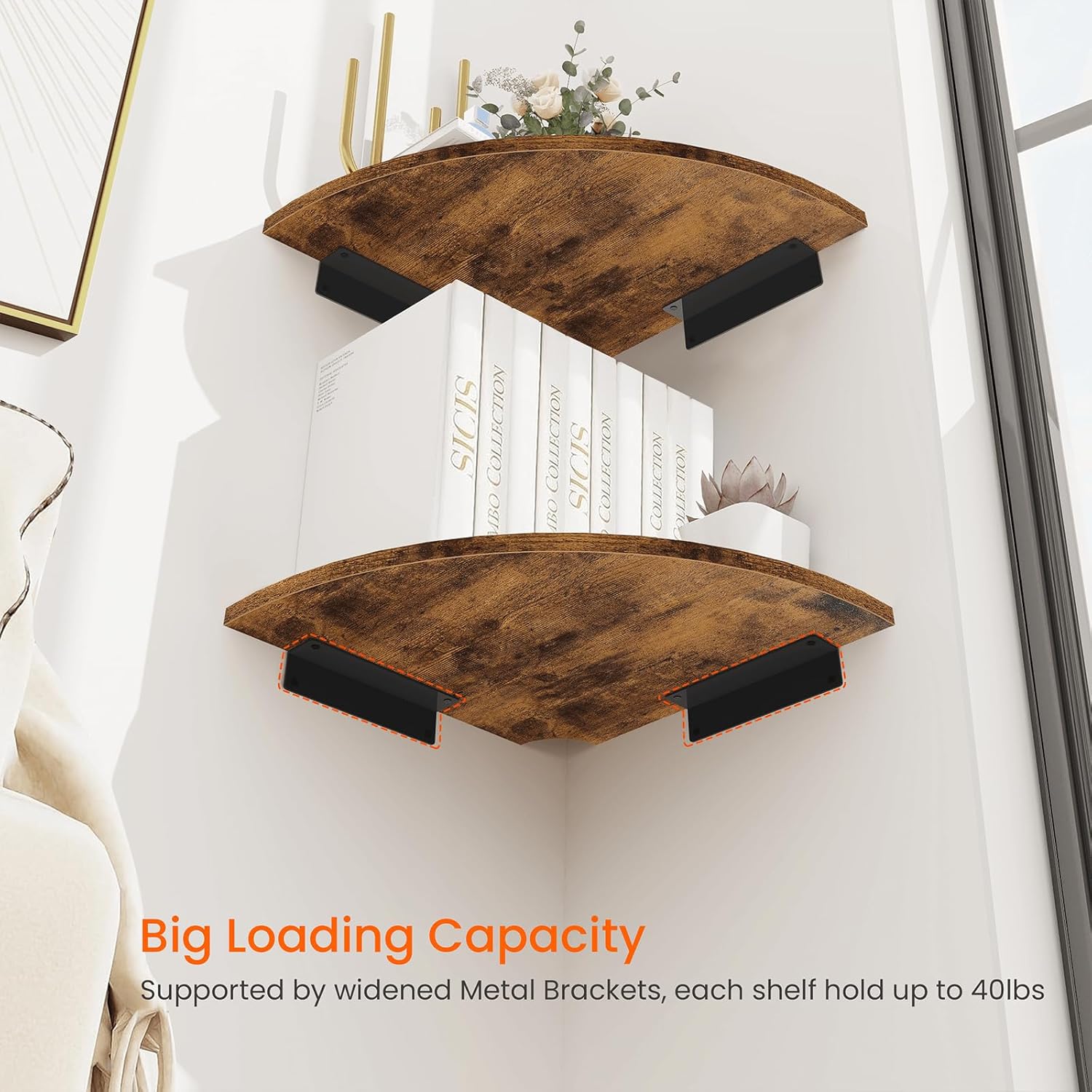 Homode Corner Wall Shelf 12 Inch Wide Rustic Brown Floating Shelves Set of 4