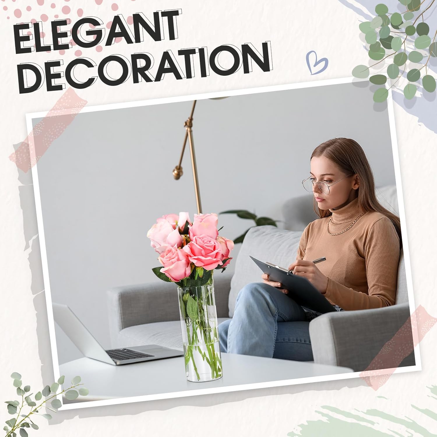 12 Pcs Clear Ribbed Glass Cylinder Vases for Centerpieces Wedding Home Decor