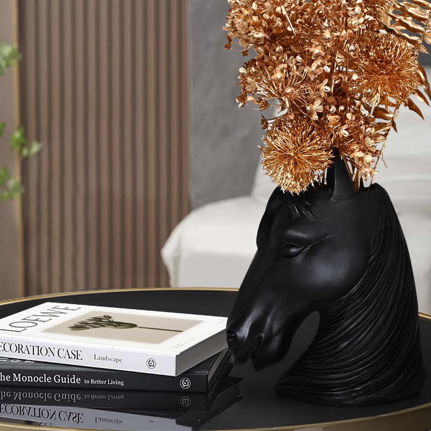 Modern Black Horse Head Vase Unique Home Decor