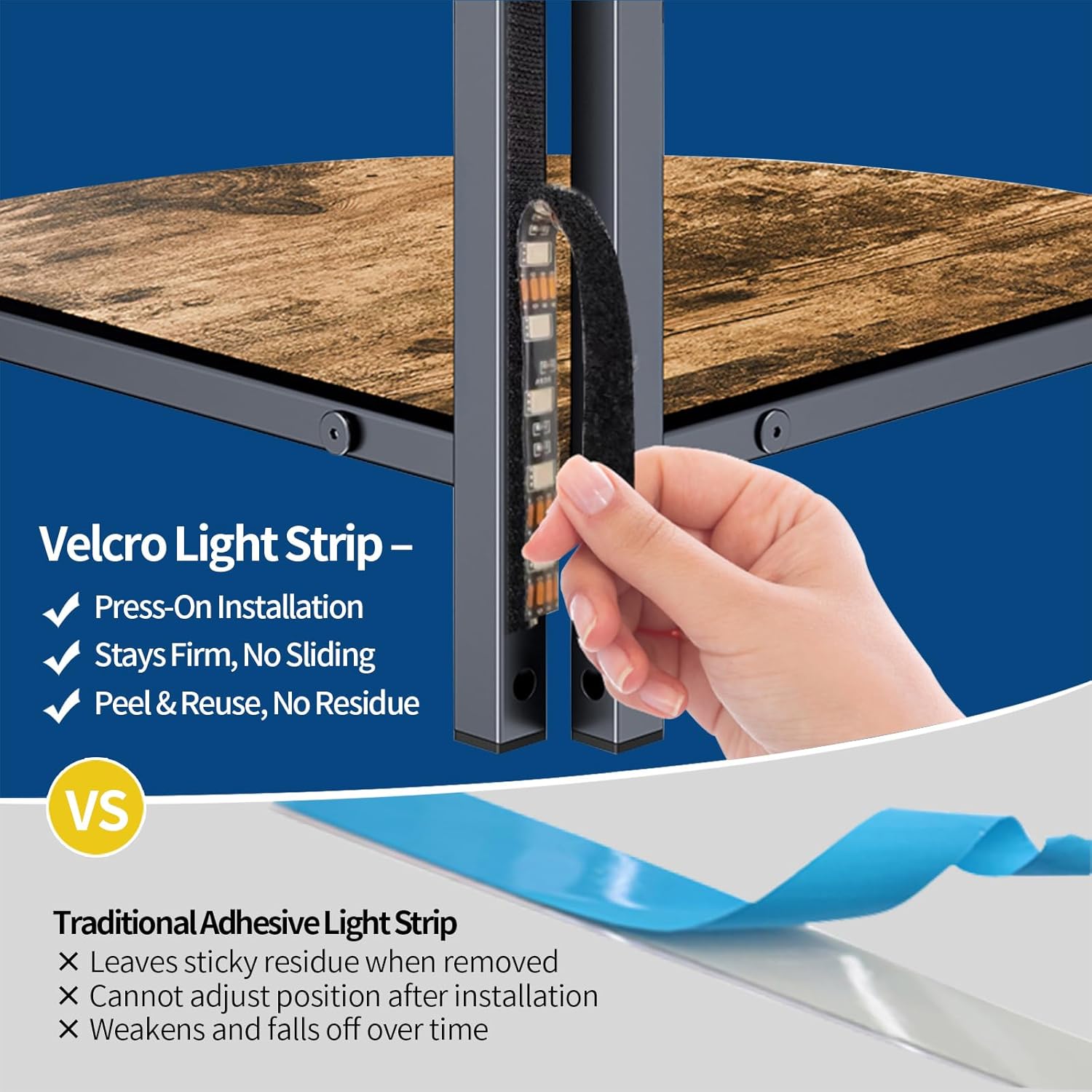 Rustic Brown Corner Shelf with LED Lighting
