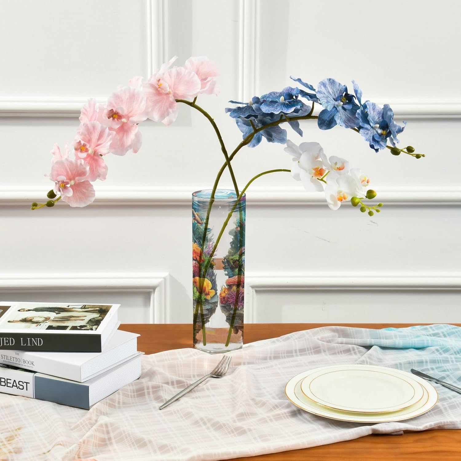 3D Hole White Wall Underwater Scenery Plastic Cylinder Vase 118 x 39 Inch