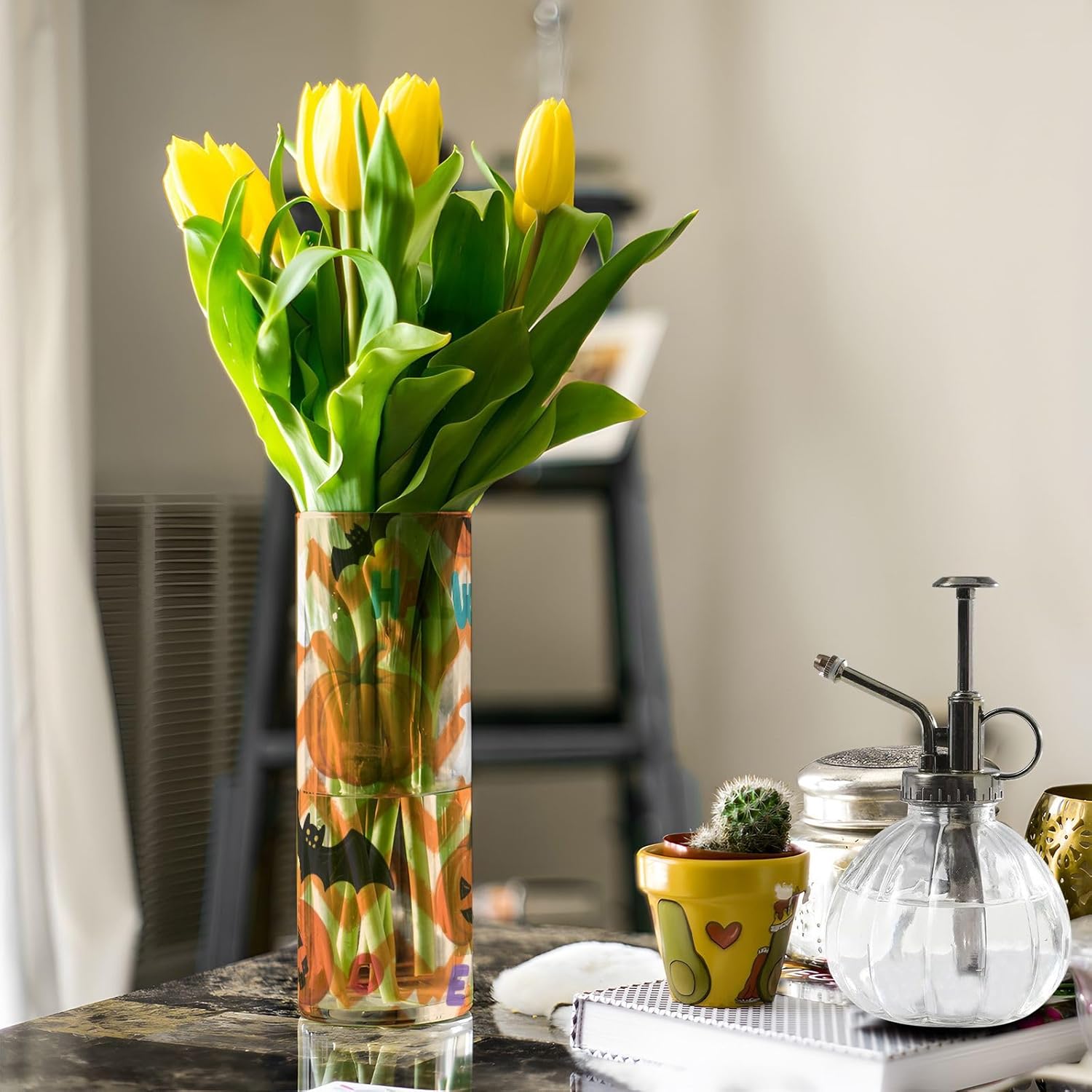 Orange Halloween Pumpkin Plastic Hurricane Floating Candle Holder 118 x 39 Inch Unbreakable Centerpieces