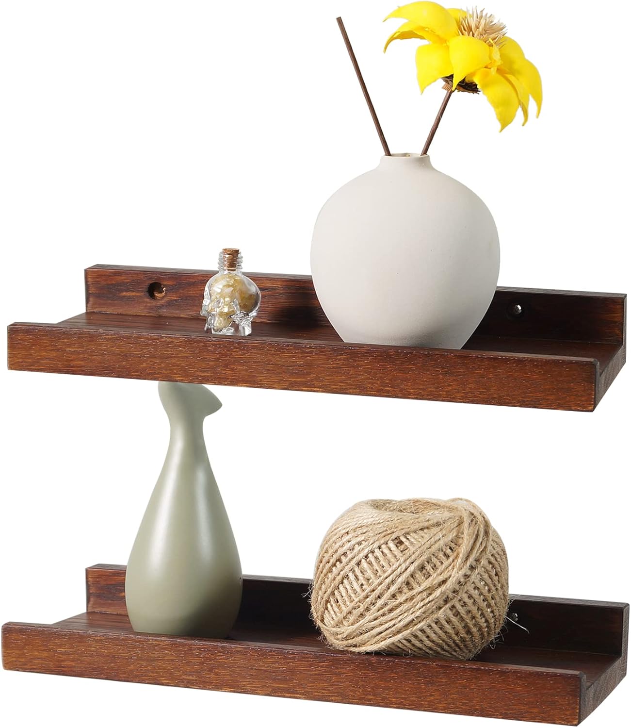 12 Inch Floating Shelves Set of 2 Rustic Walnut Wood Wall Shelves for Bedroom Living Room Kitchen