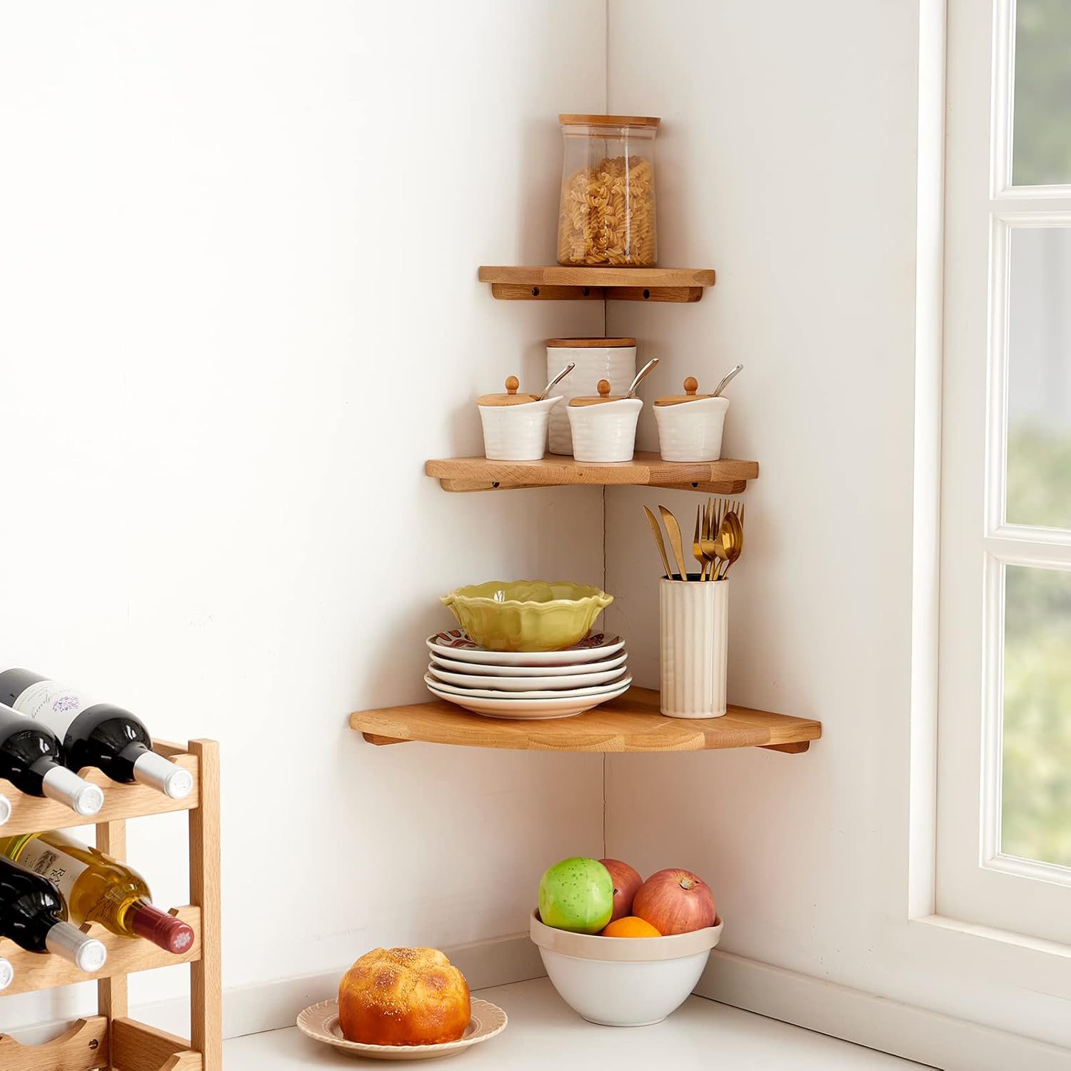 Natural Oak Corner Shelf 14 Inches Floating Display Shelf