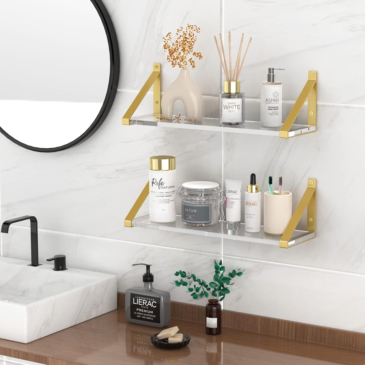 Gold Floating Shelves Set of 3 8mm Clear Acrylic Display