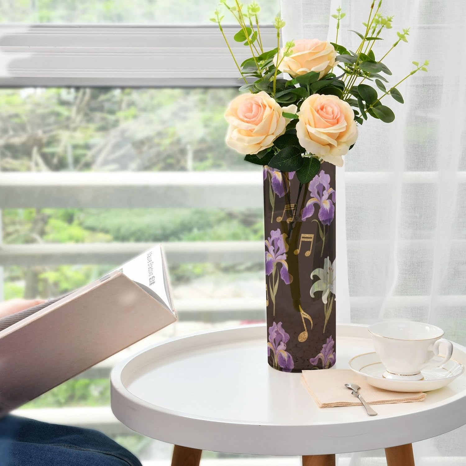 Flowers Music Pattern Plastic Flower Vase for Home Decor