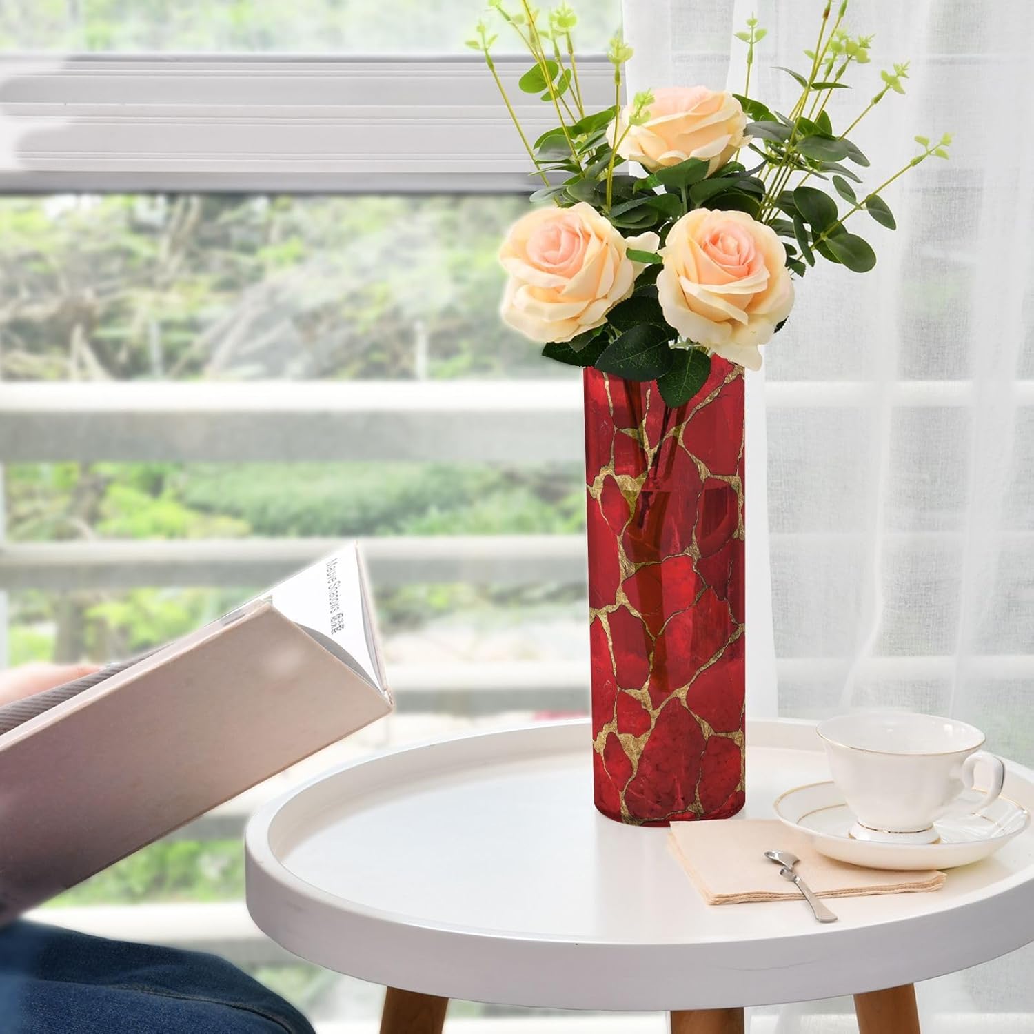Stone Texture Red Gold Valentines Day Candle Holder 118x39 Inch