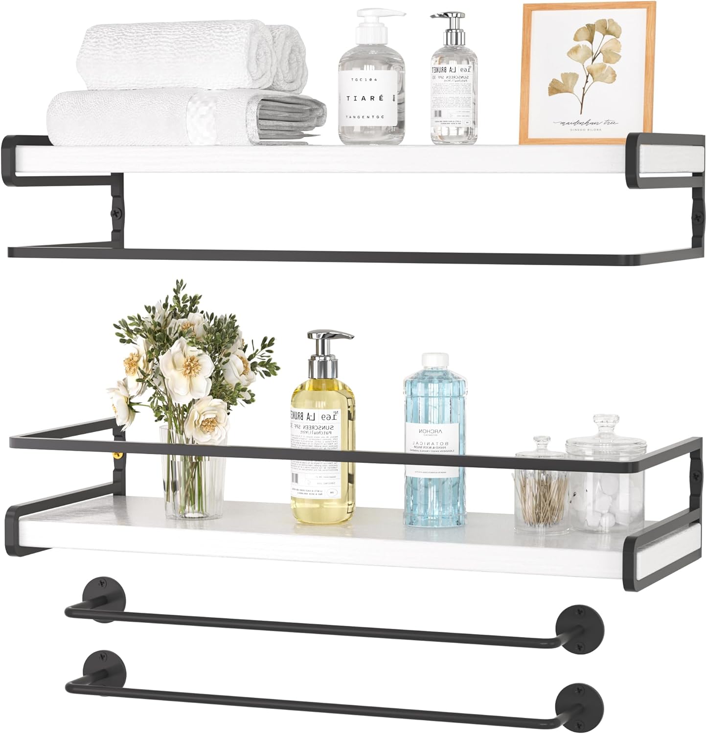 CeleVista 4 Pack Floating Shelves with Towel Bar 16 Inch