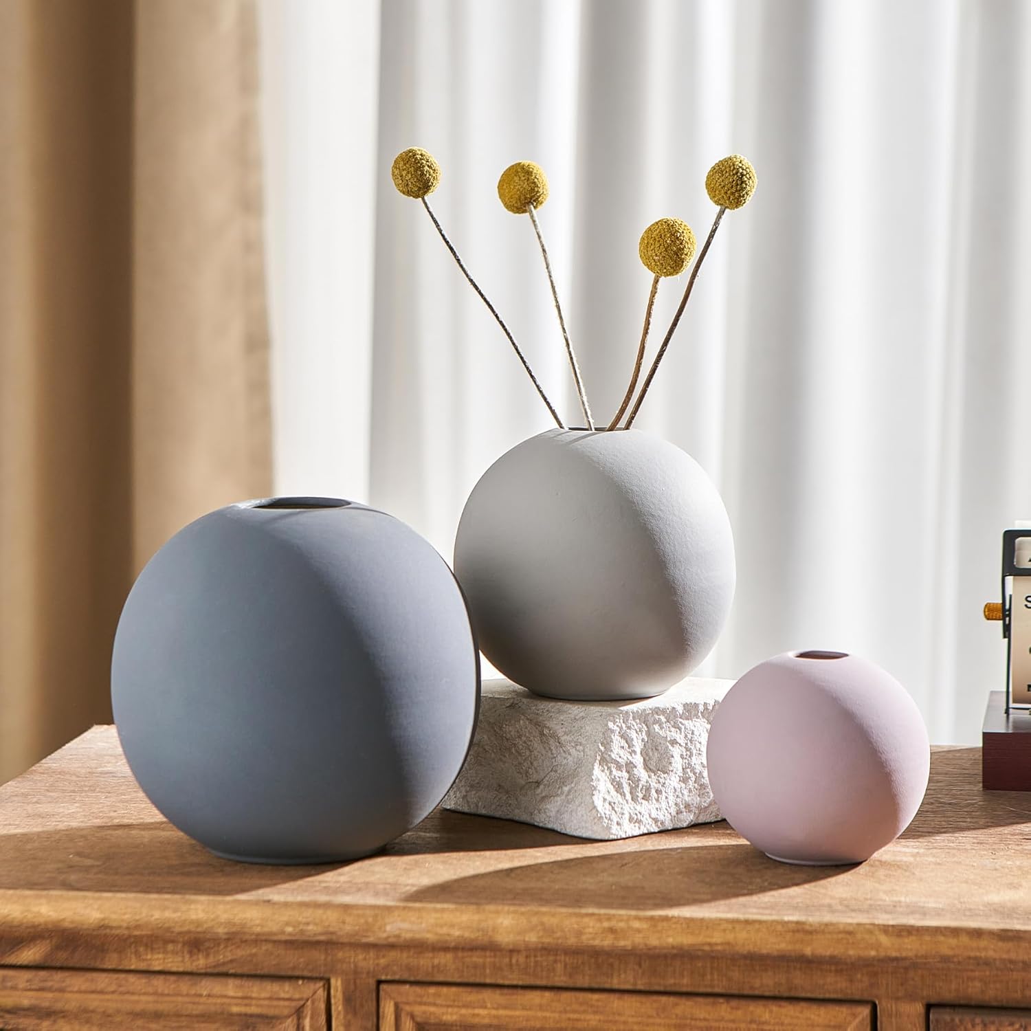 Ceramic Vase Set of 3 Multicolor Rustic Farmhouse Decor