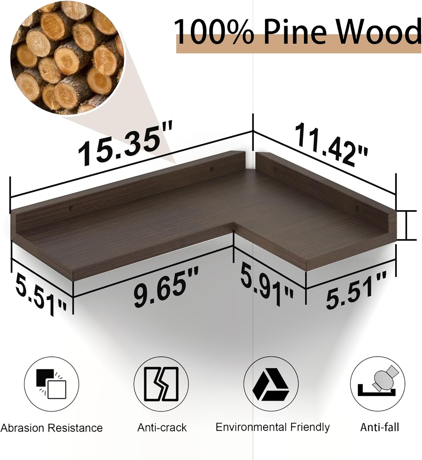 4 Tier Floating Corner Shelves Rustic Walnut