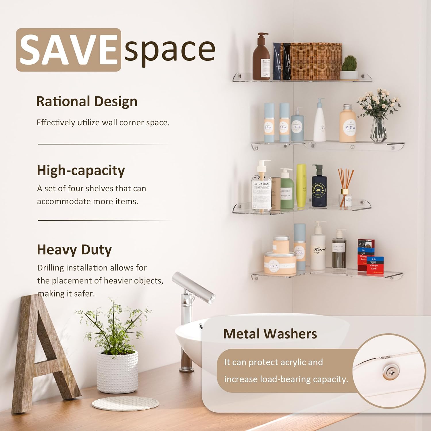 114x16 Inch Clear Acrylic Corner Shelf Set of 4 for Home Organization