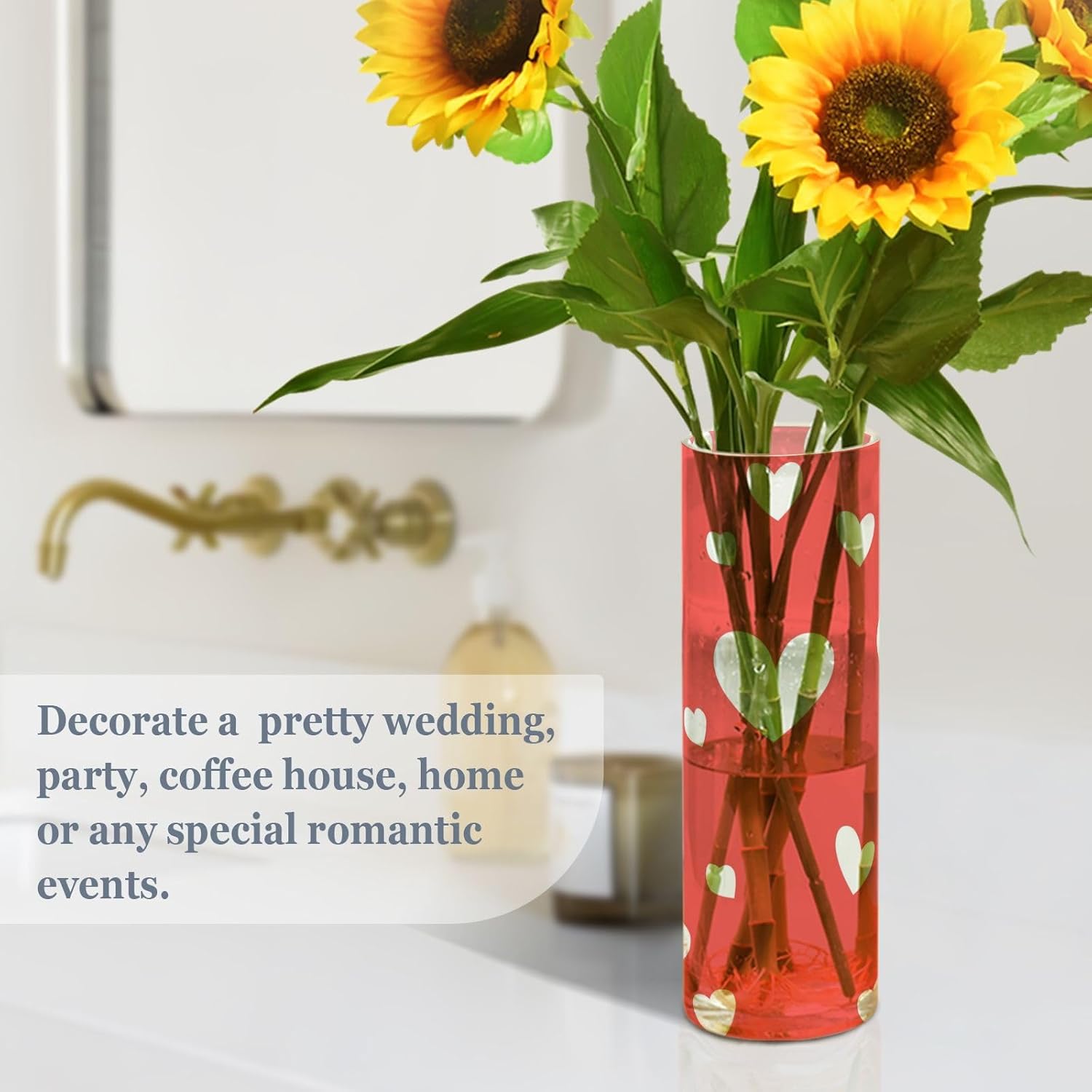 Happy Valentines Day Red Heart Plastic Hurricane Vase
