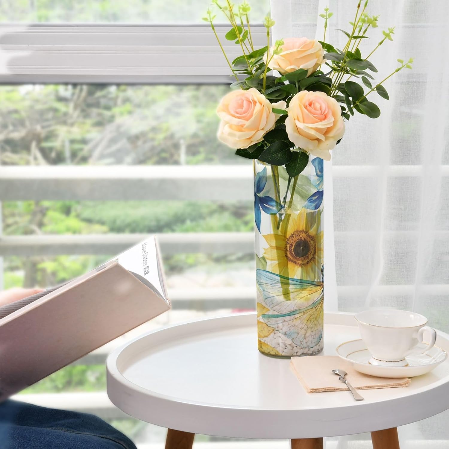 Watercolor Dragonfly Sunflower Plastic Candle Holder