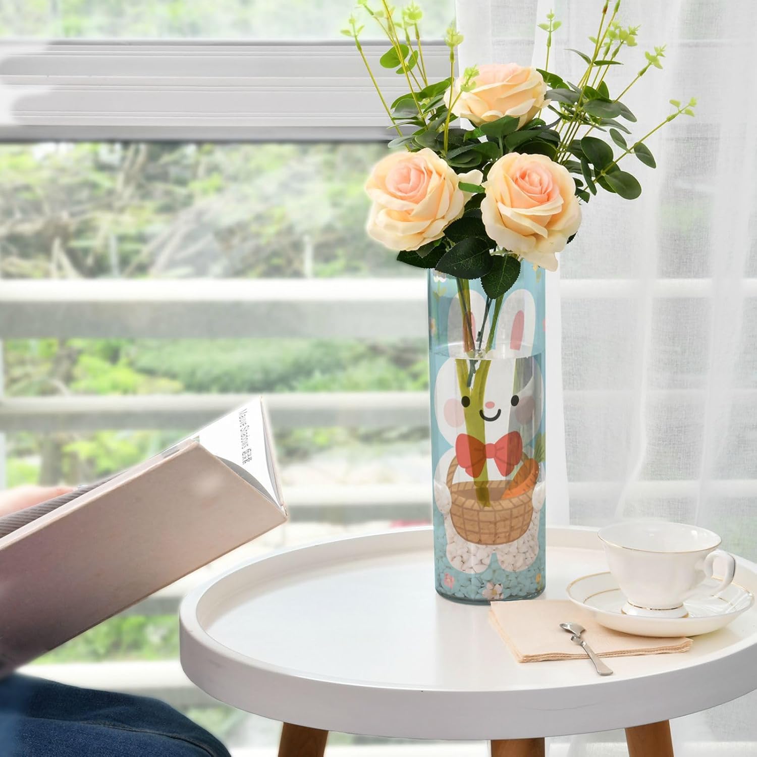 Cute White Rabbit Plastic Cylinder Vase for Flowers