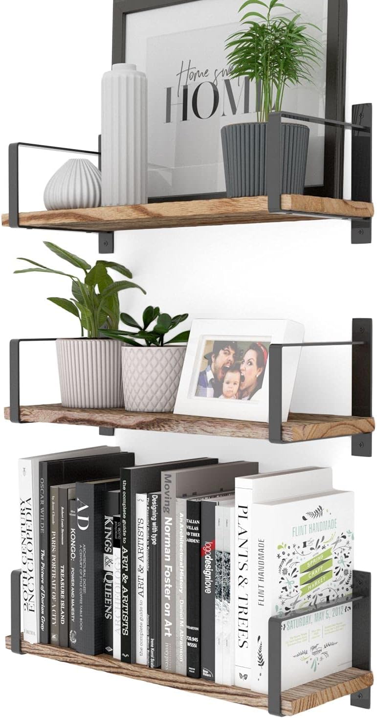 Wallniture Toledo Floating Shelves Set of 3 Burned Finish