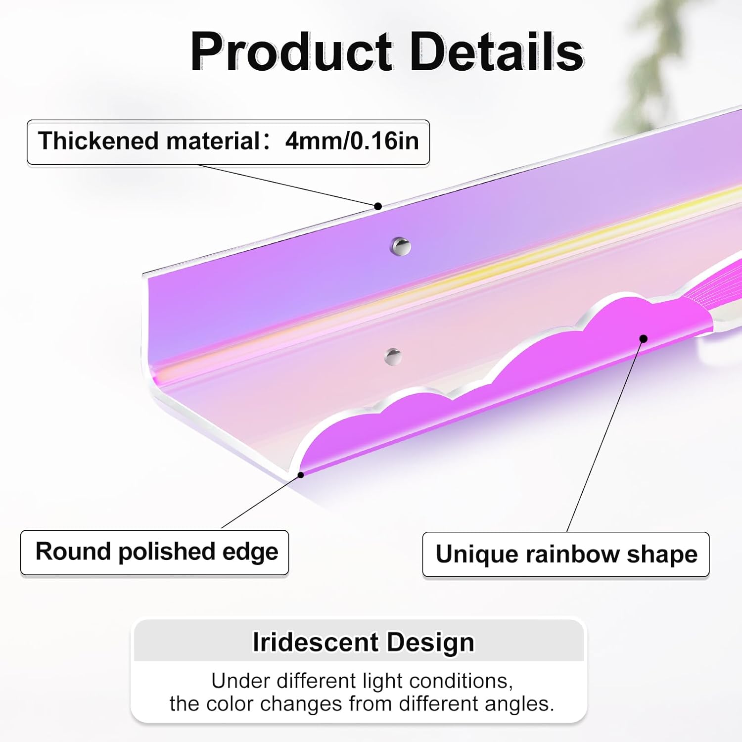 Rainbow Glitter Floating Shelves Set of 2 for Home Decor