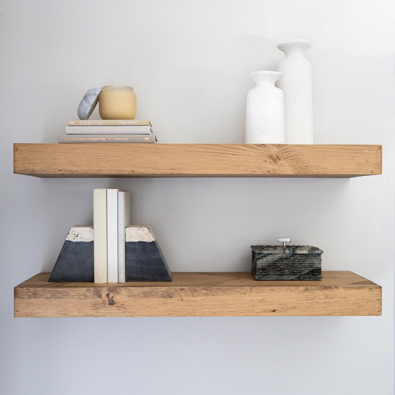 Modern Floating Shelves 3 Inches Thick Set of 2 Aged Oak