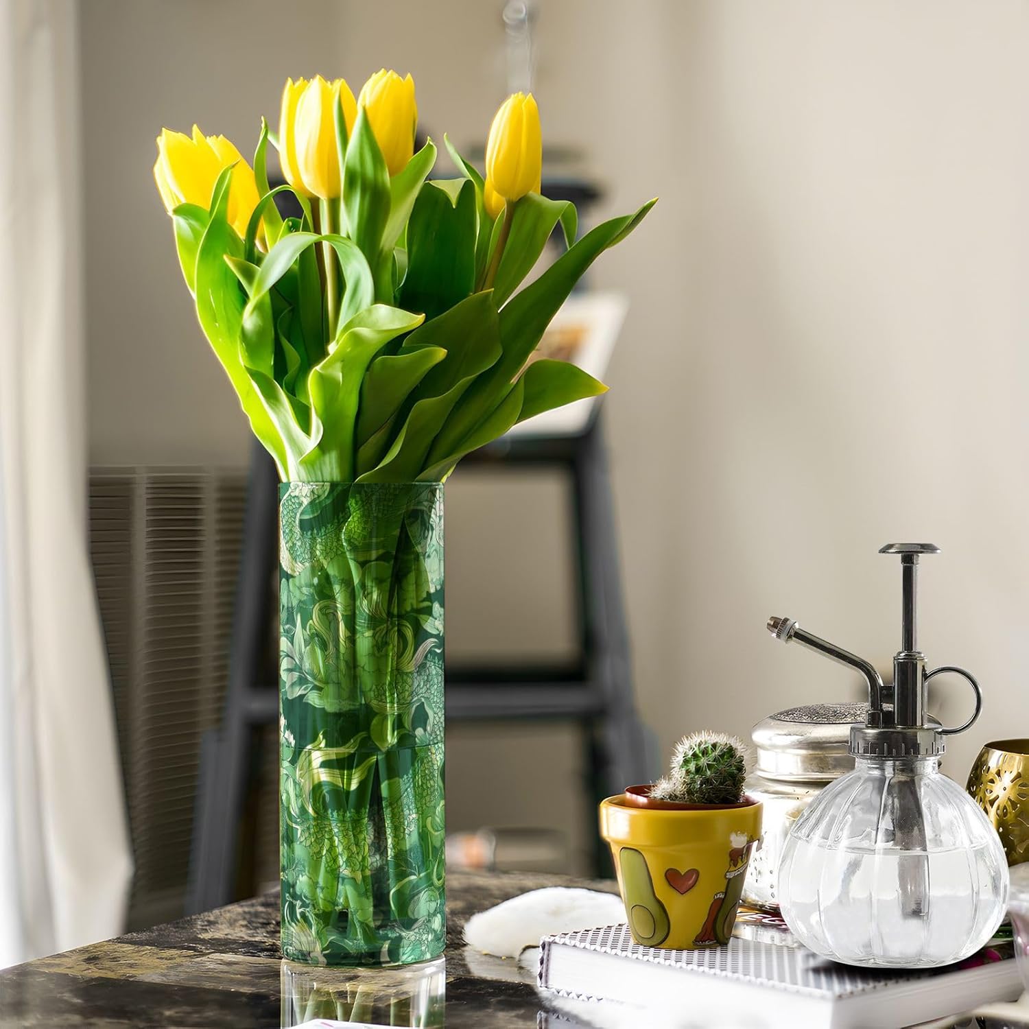 Green Retro Flower Dragon Hurricane Vase 118 x 39 Inch Decorative Holder