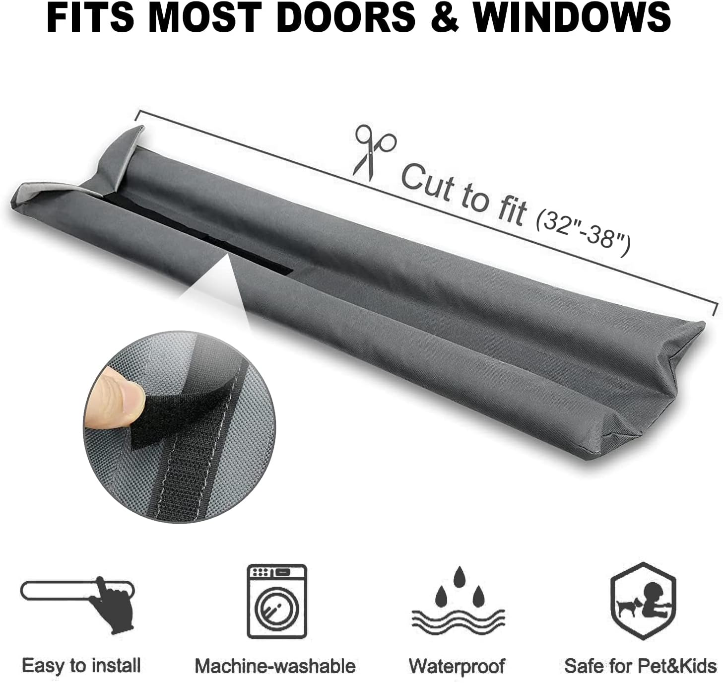 WEXHUG Waterproof Twin Door Draft Stopper Adjustable Size 30 to 36 Gray