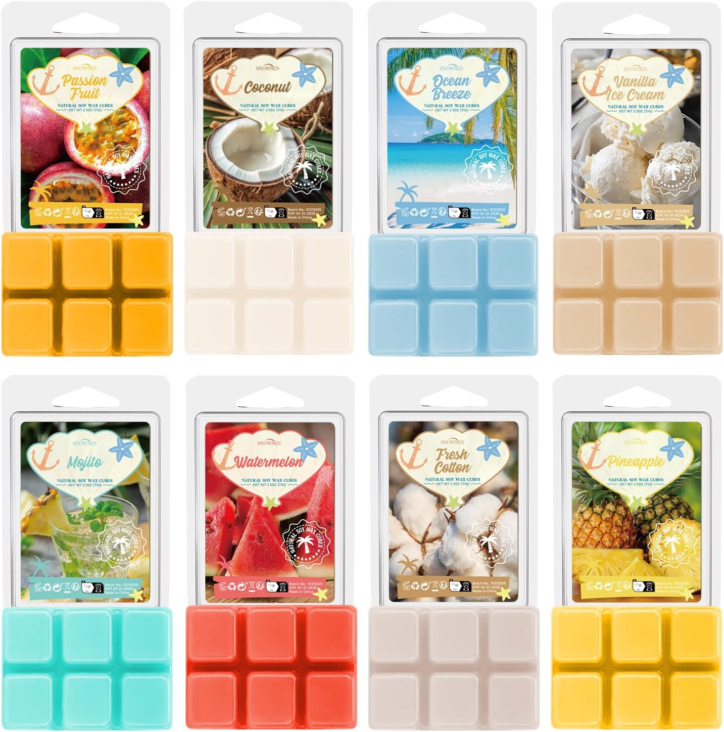 Summer Scented Wax Melts Set with 8 Unique Scents