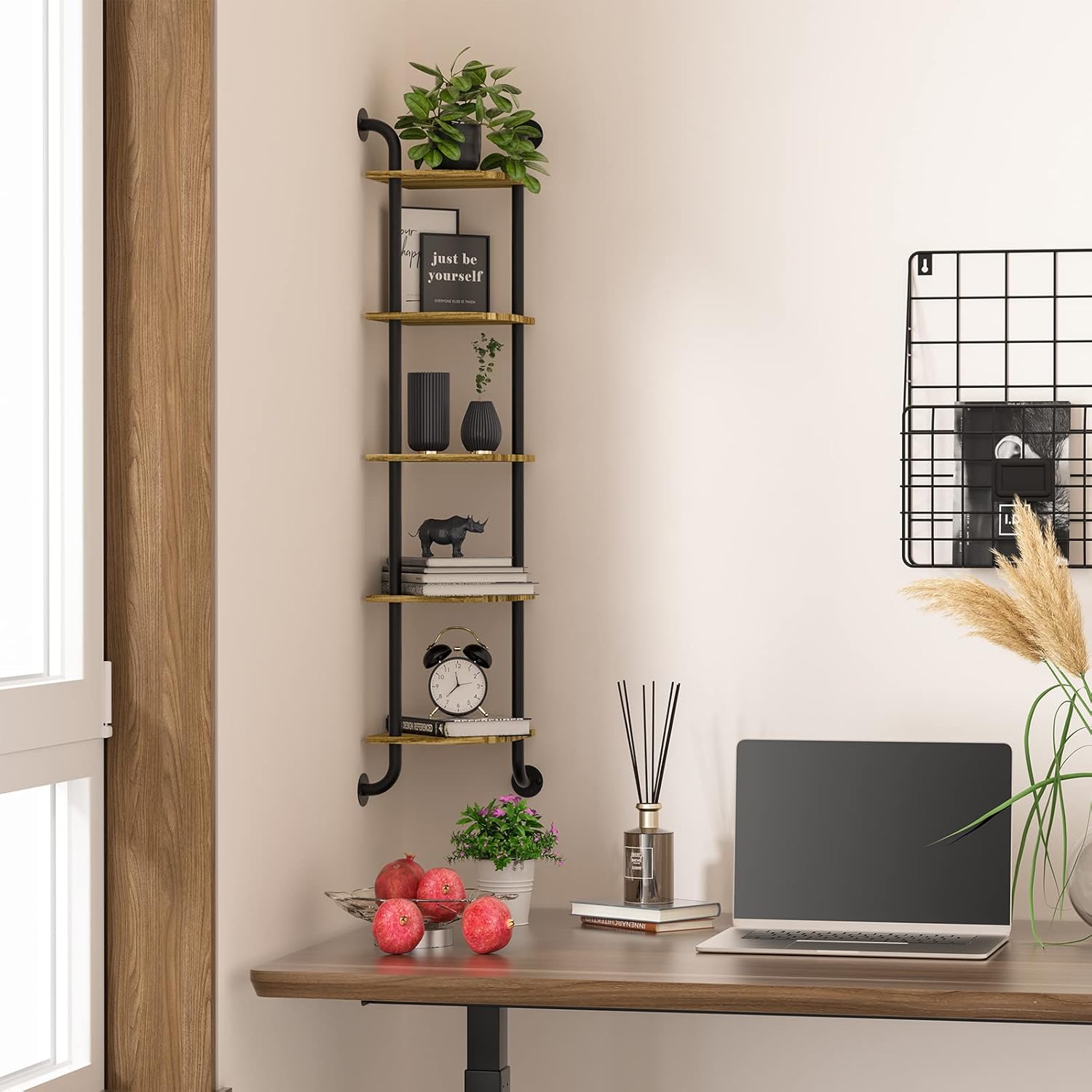 Tinpin Corner Shelf Wall Mount 5-Tier Rustic Brown