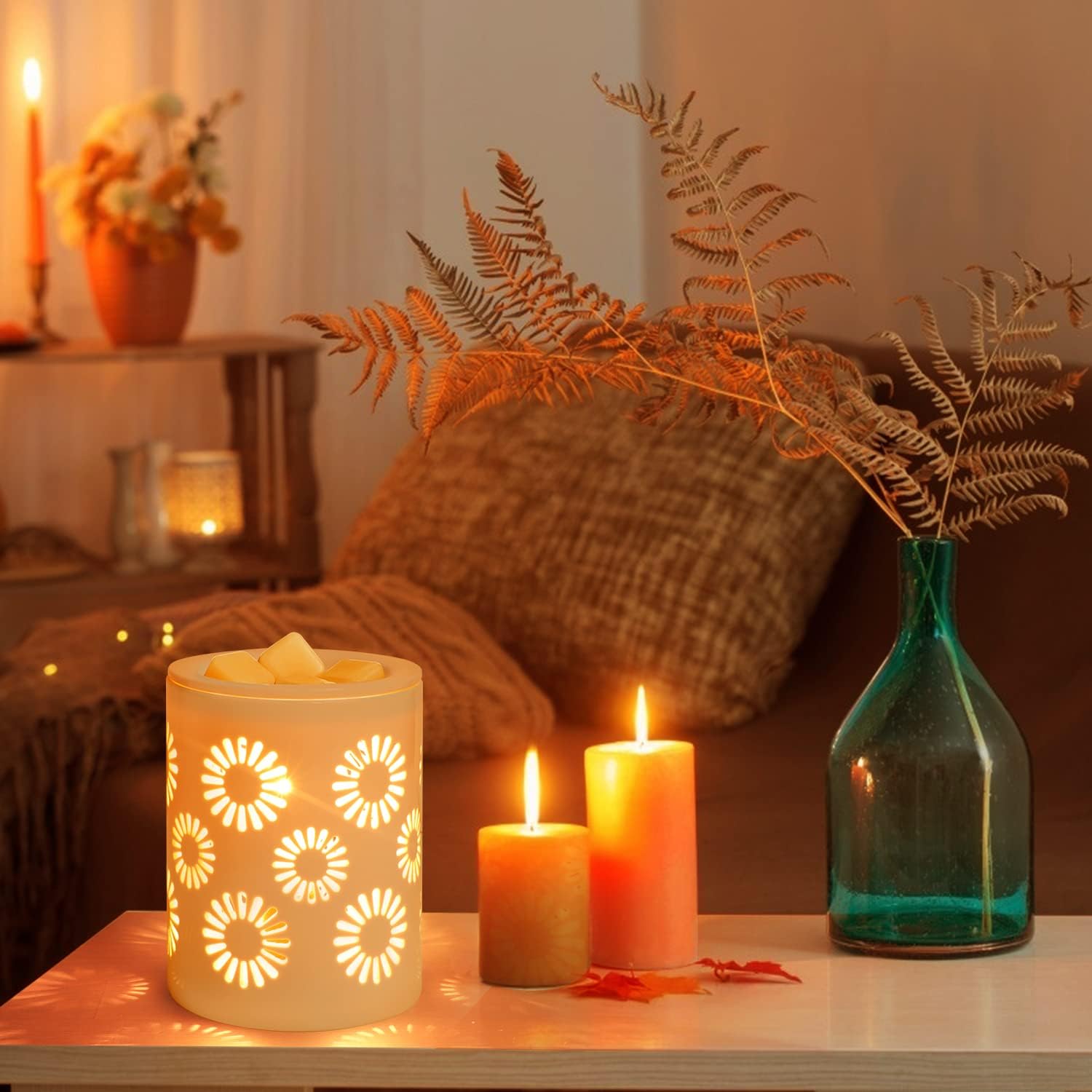 SALKING Ceramic Wax Melt Warmer with Edison Bulbs