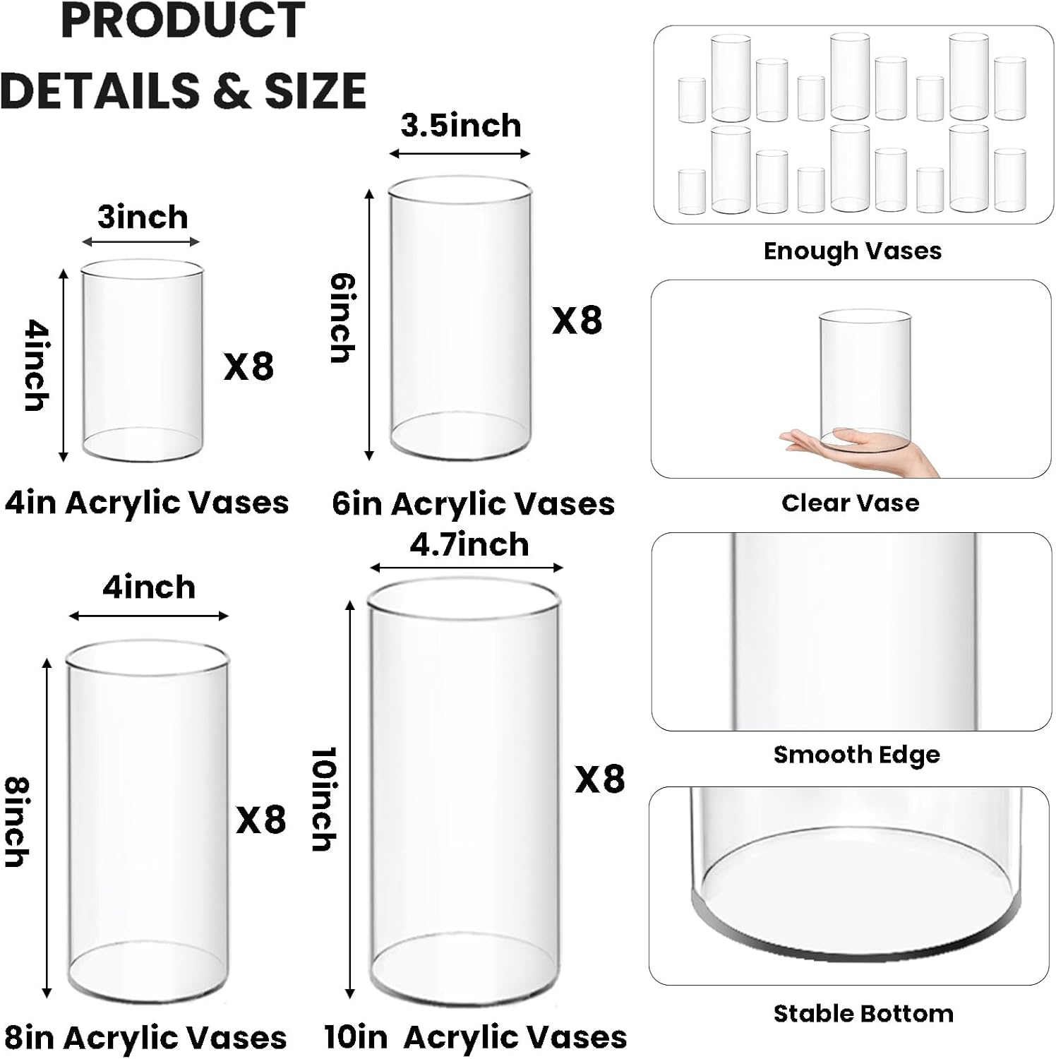 32 Pack Clear Plastic Cylinder Vases Set 4-10 Inches Tall
