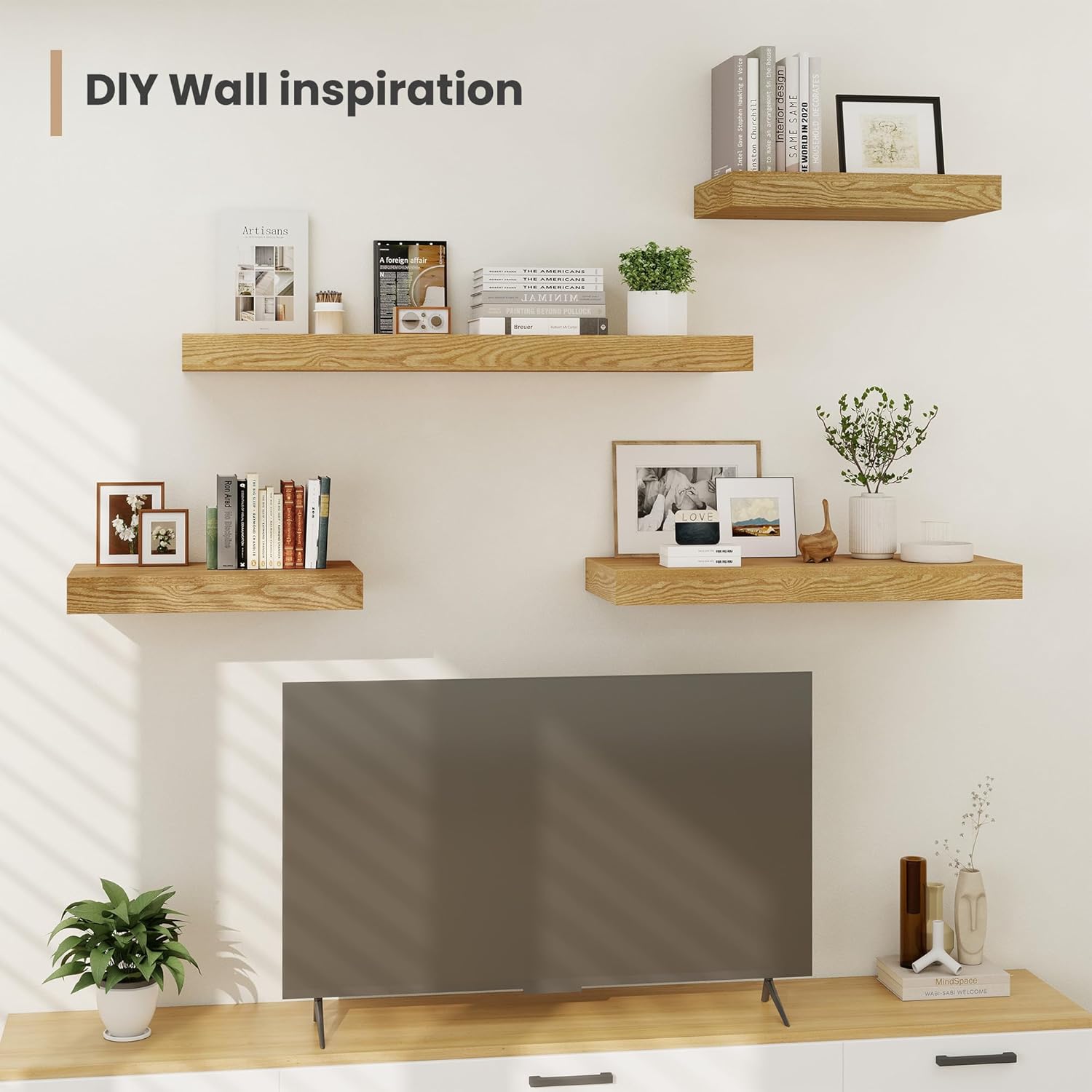 12 Inch Deep Floating Shelves with Invisible Brackets Oak 2 Pack