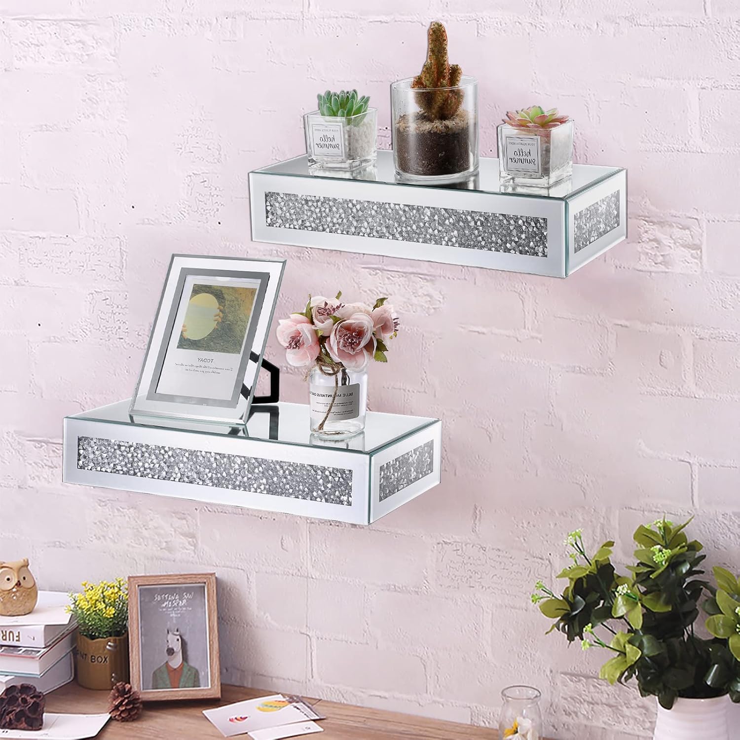 JUXYES Sparkle Diamond Wall Floating Shelf Decor