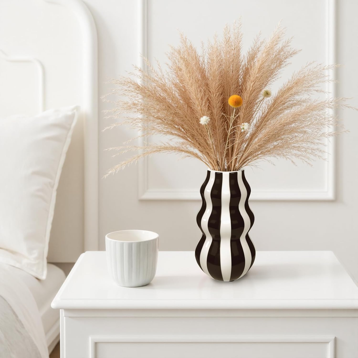 Black and White Ceramic Vase 866 in Tall Modern Striped Centerpiece