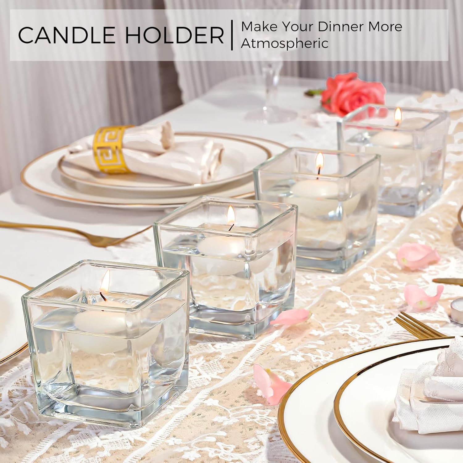 CONNOO 12 Pack Clear Square Glass Vases 3x3x3 for Centerpieces and Decor