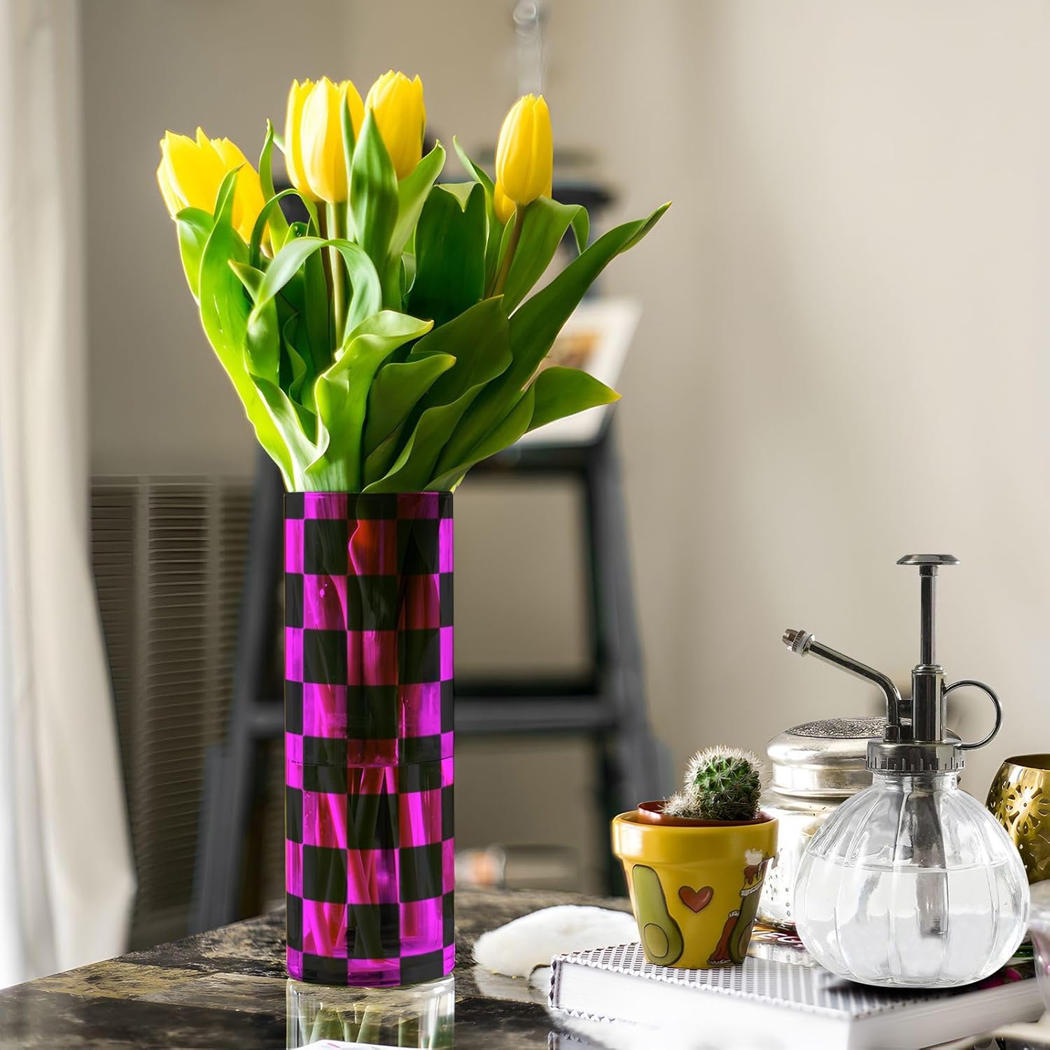 Buffalo Plaid Check Black Magenta Hurricane Candle Vase 118 x 39 Inch