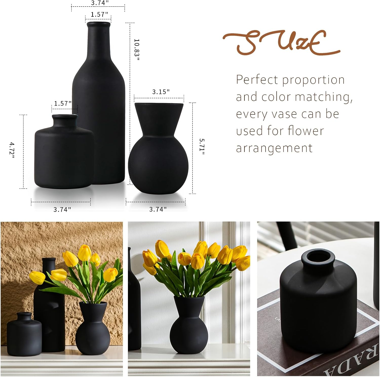 Modern Ceramic Flower Vase Set - 3pcs Table Centerpiece