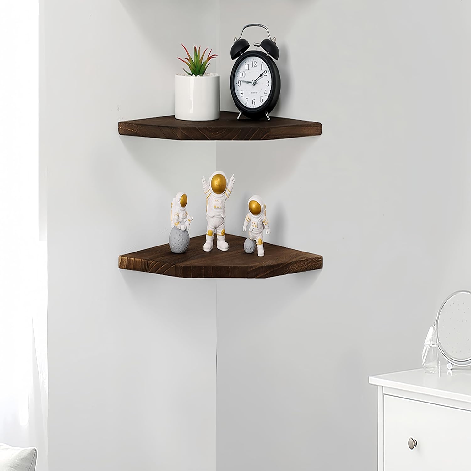 Joiishom Wood Corner Wall Shelves Set of 2 Brown 10 Inch