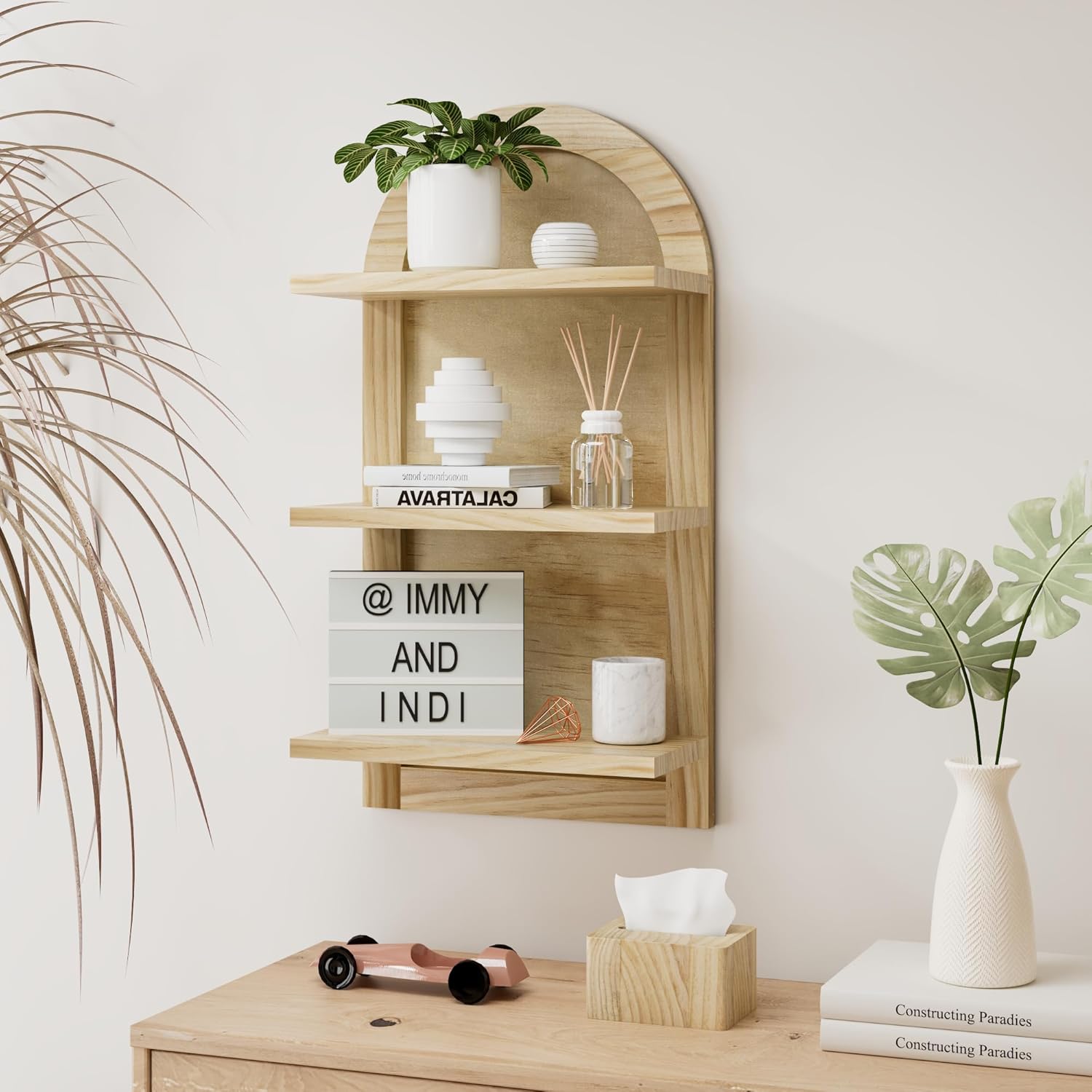 3 Tier Floating Wall Shelves Natural Wood Modern