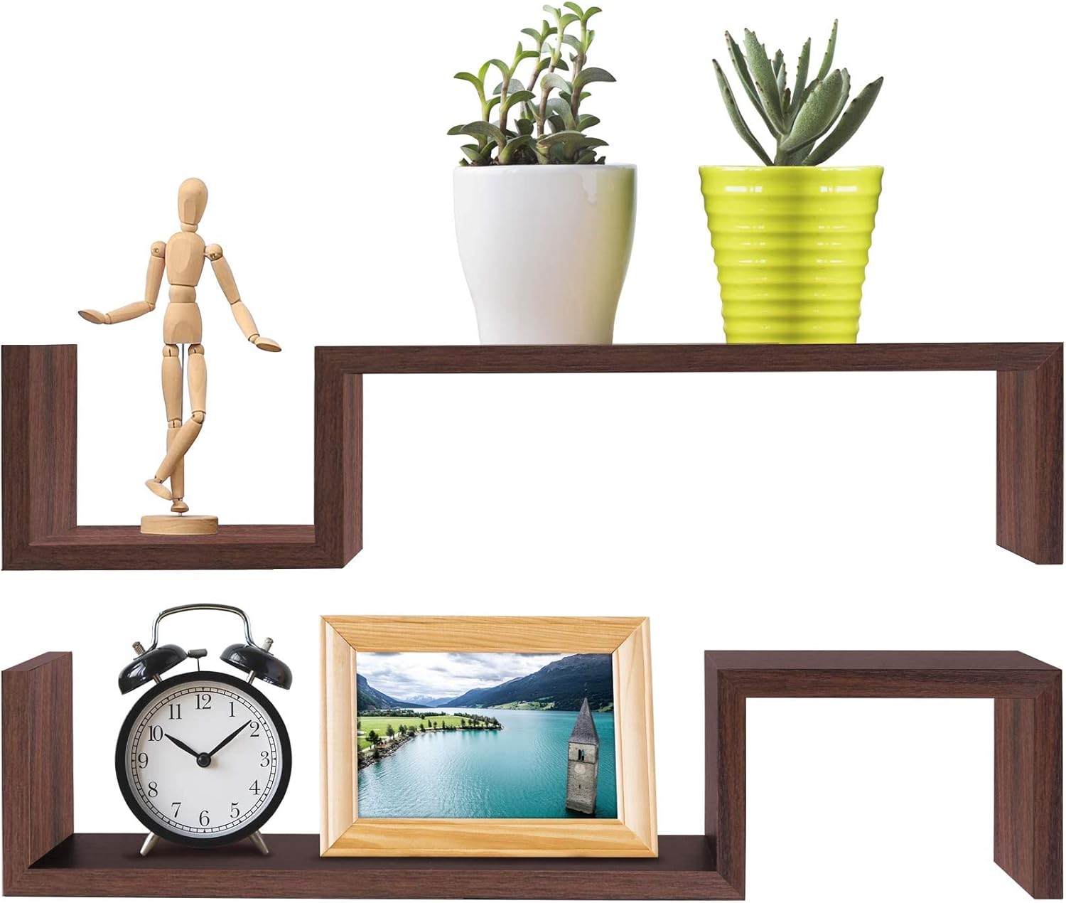 Greenco Set of 2 Decorative S Shaped Floating Shelves - Walnut Finish