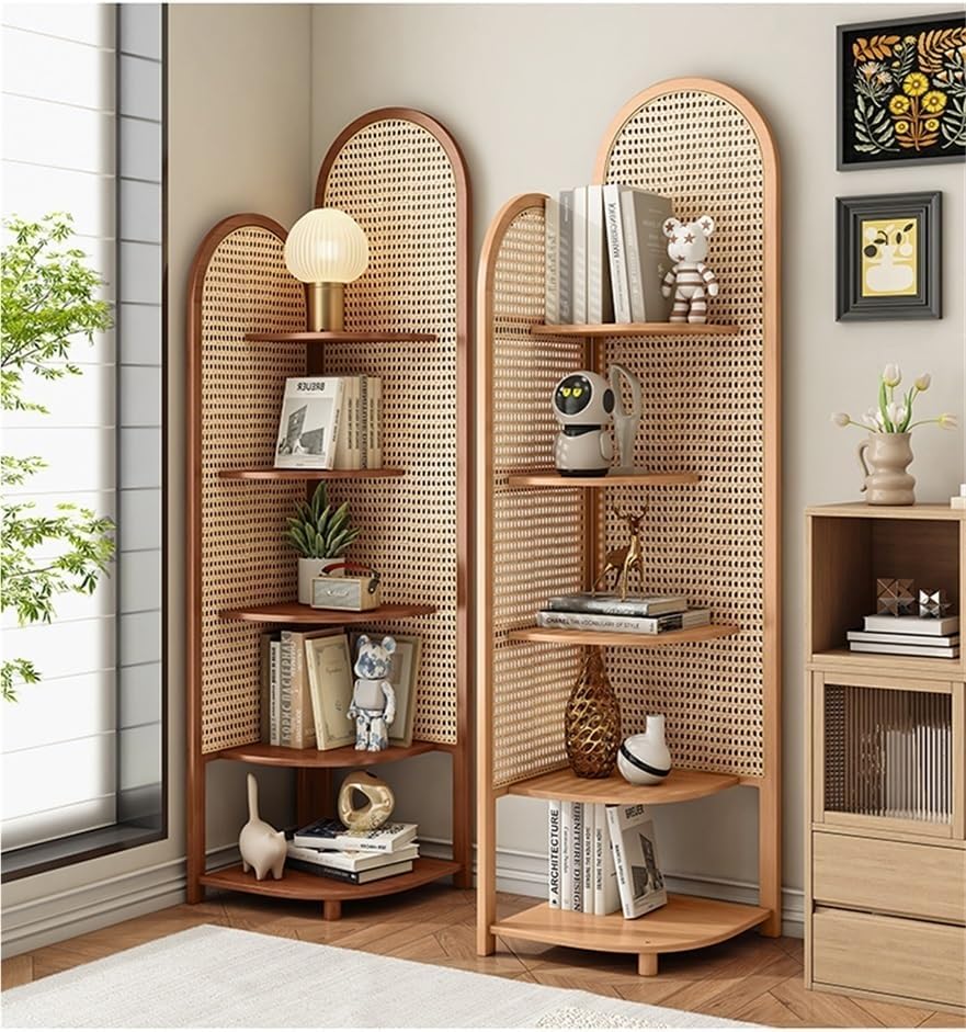 Rattan Corner Bookshelf with 5 Tiers Storage