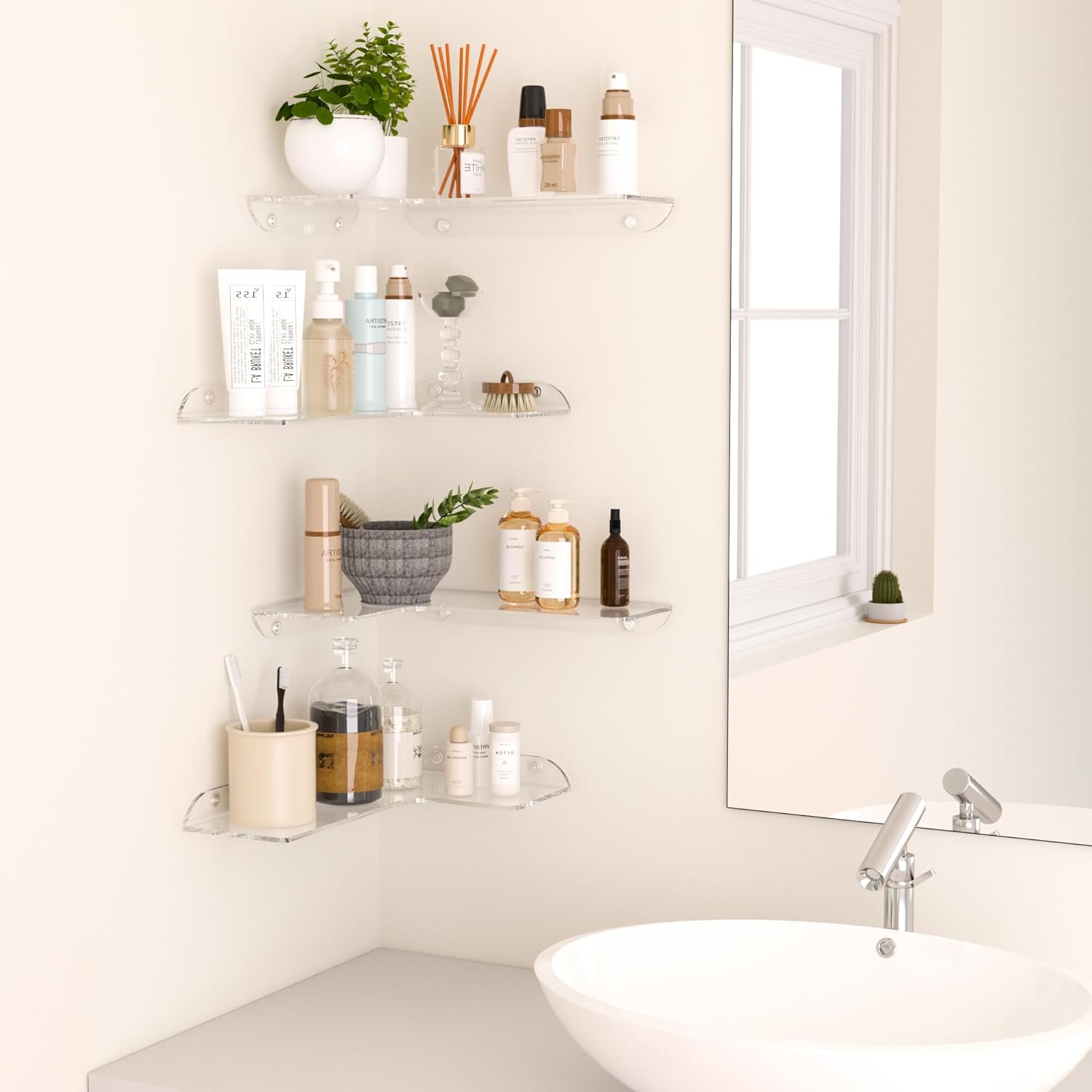 8x118 Inch Clear Corner Shelf Set of 4 Acrylic Floating Wall Mount