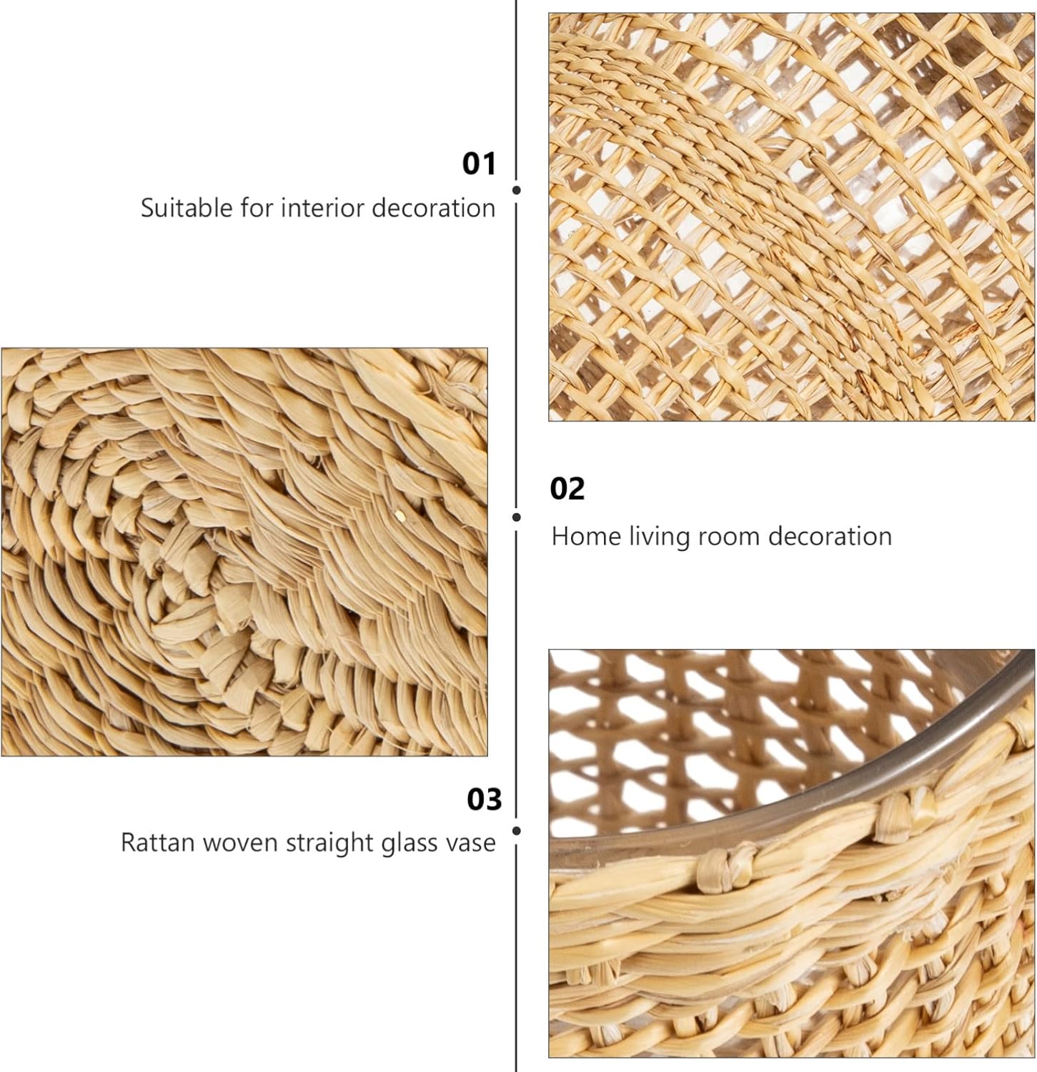 Rattan Woven Glass Flower Vase for Home Decor
