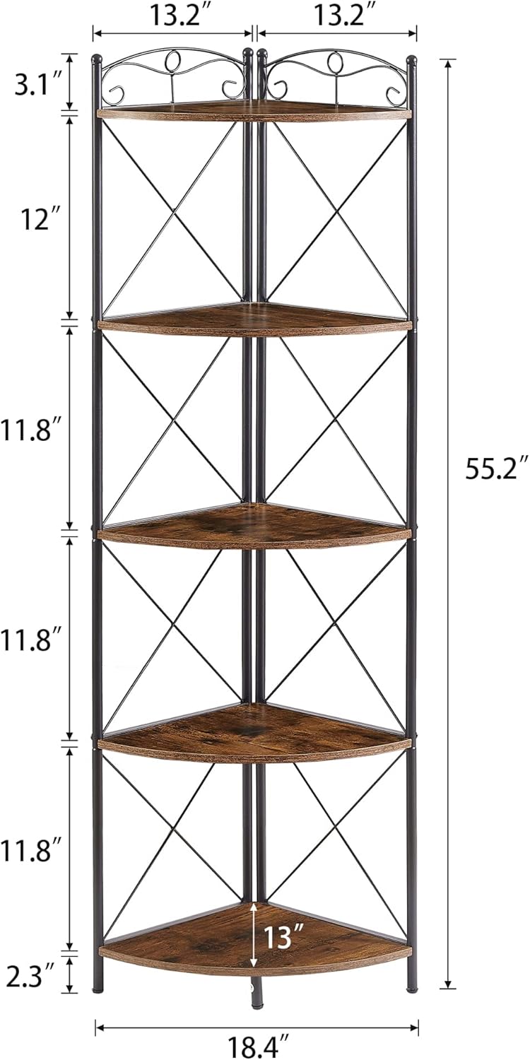VECELO Corner Cabinet Tall Storage Shelf Bookshelf Display Rack