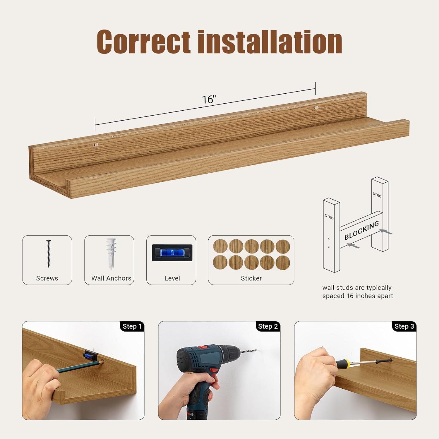 Floating Shelves Set of 6 24 Inch Wall Mounted Display Organizer