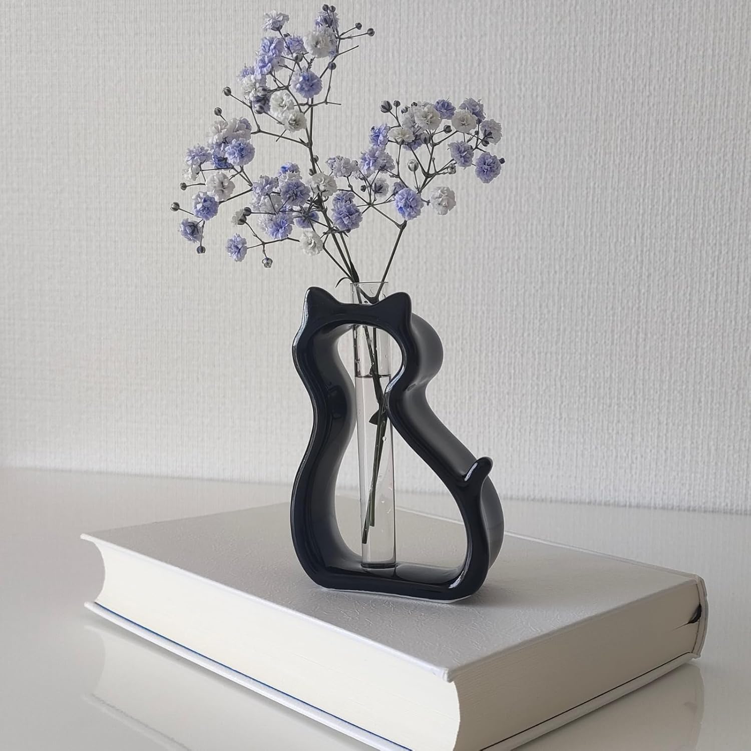 Japanese Ceramic Cat Vase for Flowers and Dried Flowers