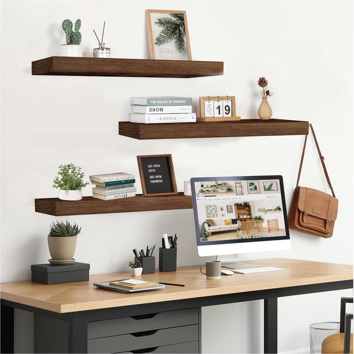 AT-VALY Floating Shelves Set of 3 Wall Decor 156 Inch