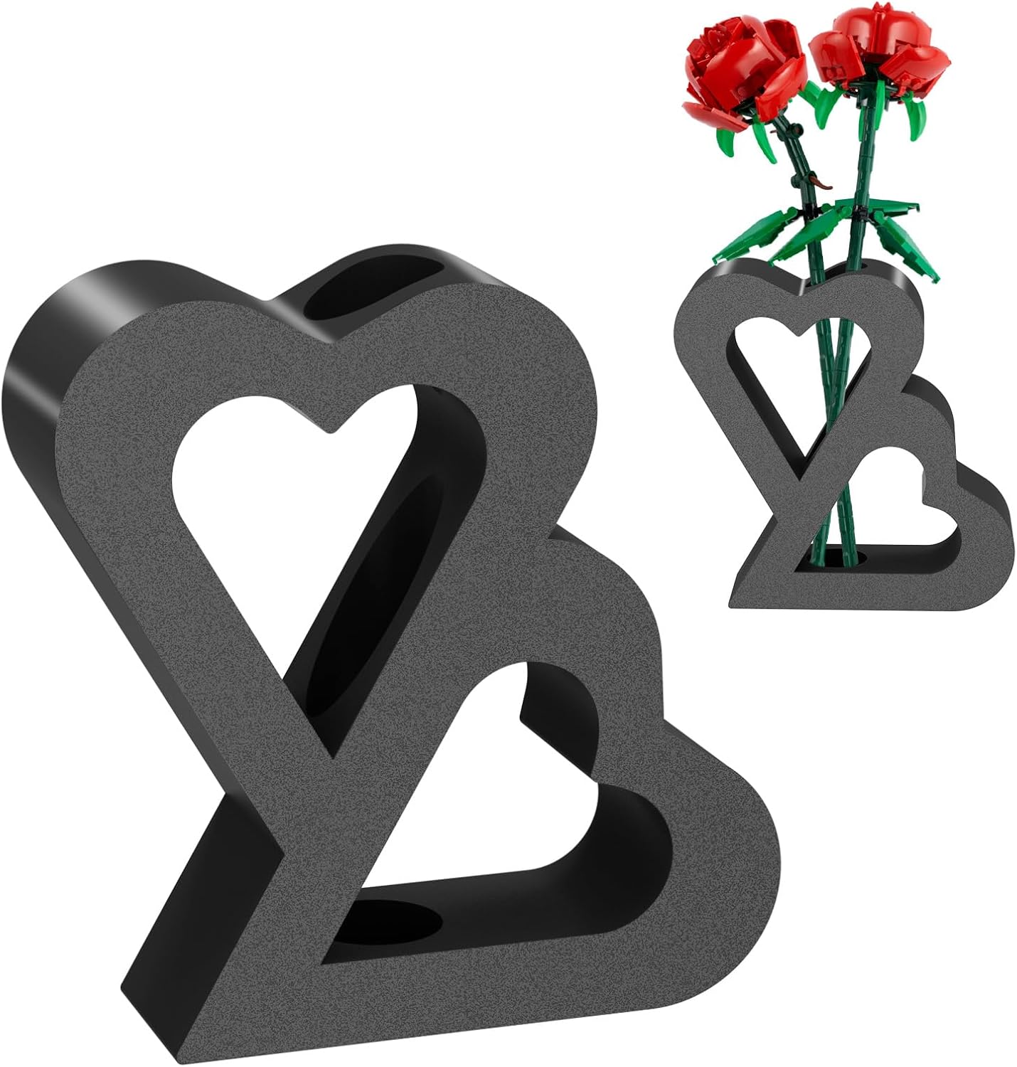 Double Heart Vase for LEGO Flower Display - Black