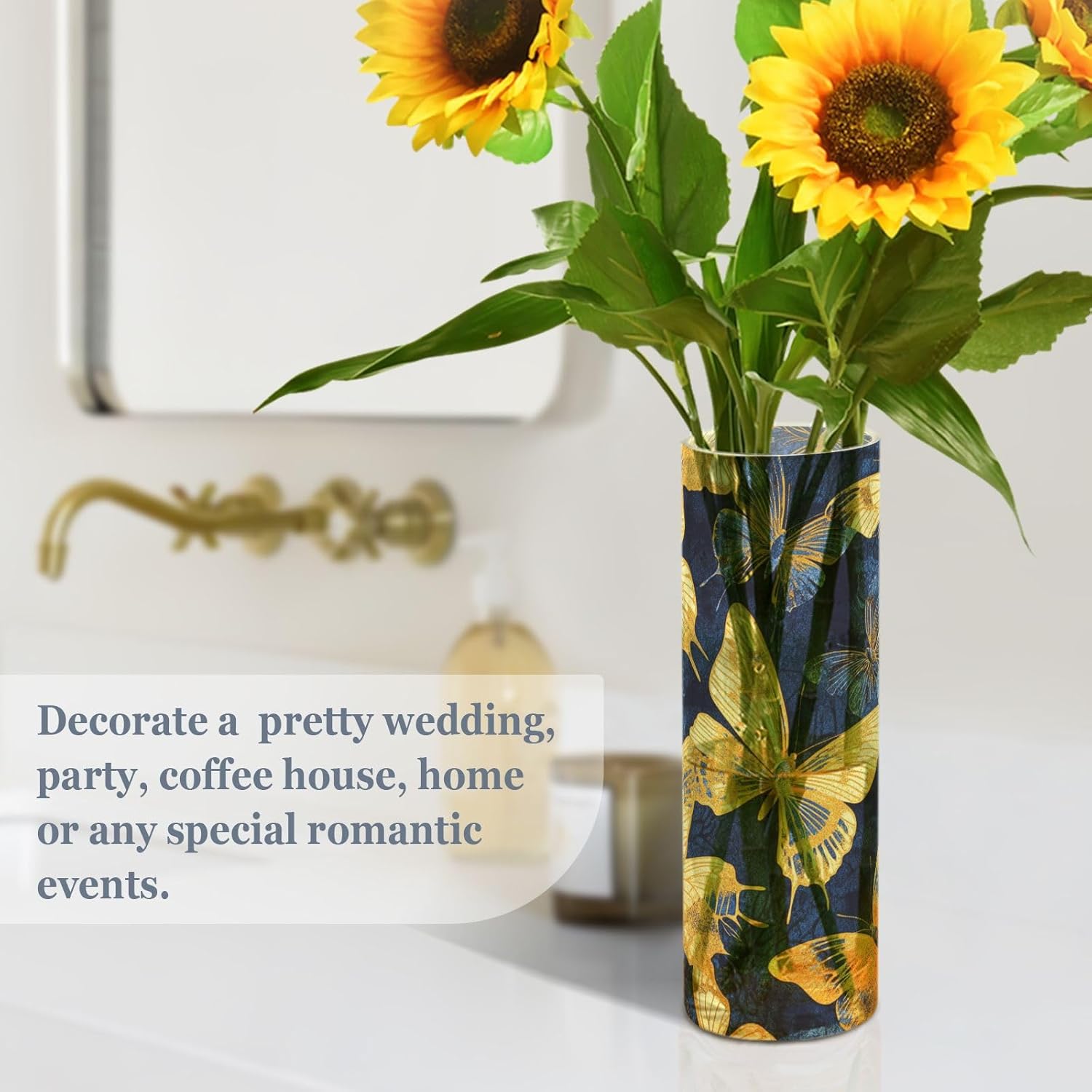 Blue and Gold Butterfly Plastic Candle Holder 118 x 39 Inch