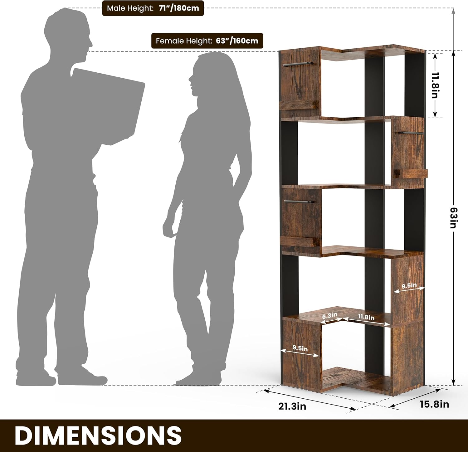 PPAMAPIC 5 Tier Corner Bookshelf L Shaped Storage Rack for Kitchen and Living Room